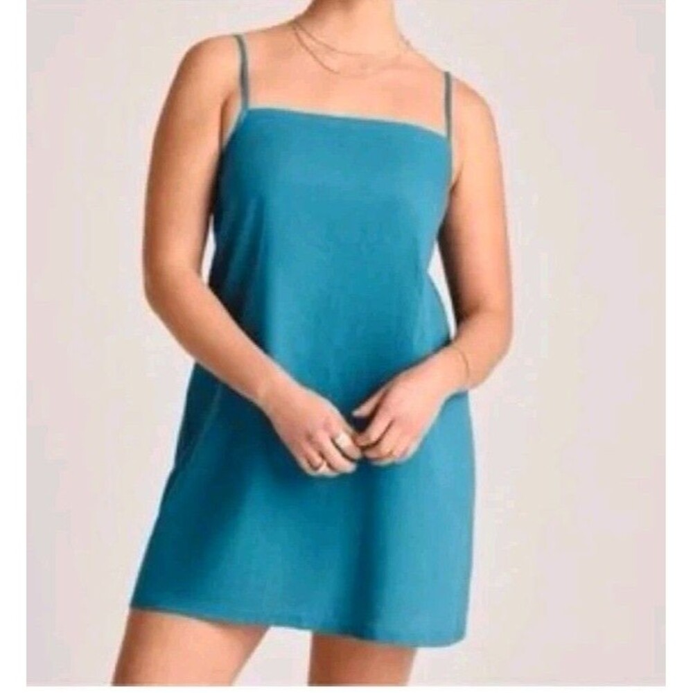Vitamin A Blue Linen Blend Crepe Jade Mini Swim Cover Up Tank Dress S NWT Summer